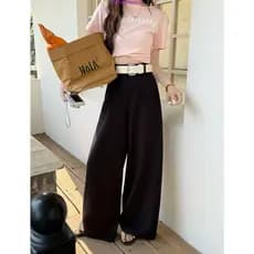 Spring/Summer Simple and Elegant Split Design Slimming and Flattering Versatile Straight Wide-Leg Casual Pants