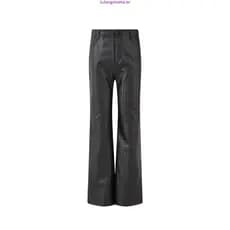 HN4N 2025Autumn and Winter New Fashionable Hot Girl Knitted Plaid PU Leather Design Straight-Leg Leather Pants Fashion P