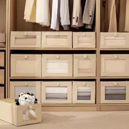 Caixas Organizadoras de Tecido Linho com Visor | Organizador de Roupas para Guarda-Roupa
