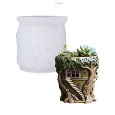 Difier Artístico Silicone Árvore Casa Molde Recipiente Resina Para Plantadores Concreto Armazenament