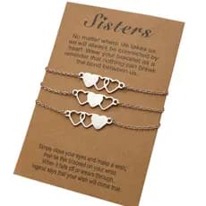 Conjunto 3 Peças Pulseiras Cartão Formato Coração Para Casais , Irmãs , E Filha