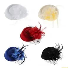 Chapéu Fascinator Feminino Retrô Cor Sólida Pena Caixa Comprimidos Véu