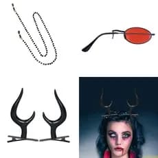 Alastor Cosplay Acessórios Monóculo Óculos Chifres Corrente Grampos Cabelo