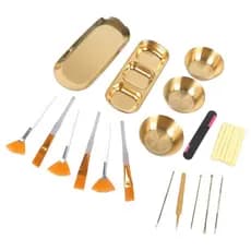 STE 29 Unidades Tigela Mistura Ouro Bandeja Servir Pequena Dourada 3 Escovas Ventilador Facial 3 Escova 12 E