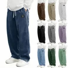 STE Calça Masculina Casual Veludo Cotelê Cintura Elástica E Cordão, Moletom Folgada, Ajuste Solto Atlética