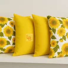 4 Almofadas Decorativas Girassol Amarelo 45x45 | + Enchimento Silicone e Zíper