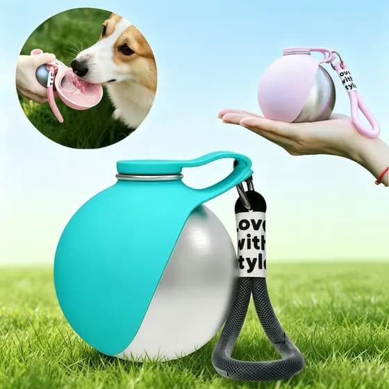 285ml Bebedouro Portátil para Gatos e Cães 2 em 1 Garrafa de Água com Bacia para Passeio
