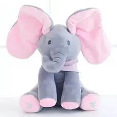 30cm Elefante Que Canta e Balança as Orelhas Azul e Rosa Elefante Musical Interativo