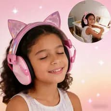 Abafadores de Ouvido Infantil 28dB com Orelha de Gato Anti-Ruídos Proteção Auditiva para Crianças