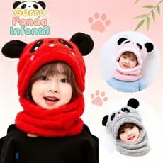 Gorro Panda Infantil Com Cachecol Unissex Inverno Felpudo Quentinho Bebê Meninos Meninas Presente