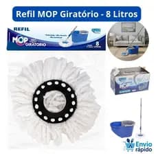 Refil Mop Giratório 8 Litros Kit 2 e 4 Esfregão Microfibra Alta Absorção Limpeza Fácil Reposição