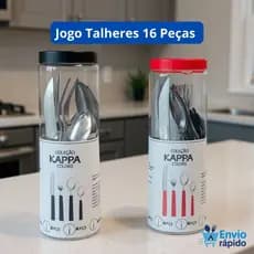 Jogo de Talheres 16 Peças - Vermelha Preta - Cozinha - Casa - Pratico - Aço Inox e Plastico