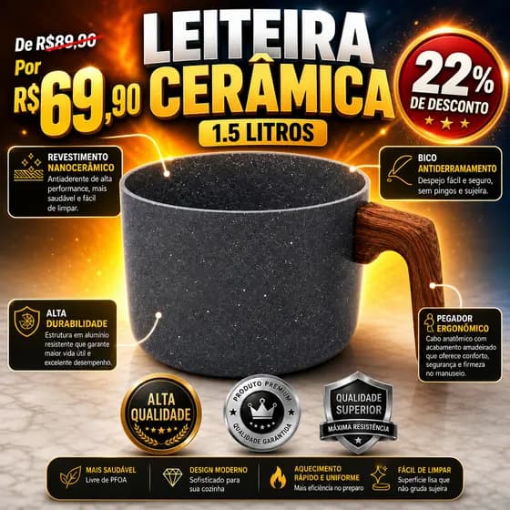 Leiteira Fervedor Antiaderente Revestimento Cerâmico 1.5 Litros Canecão Aquecer Ferver Água Leite