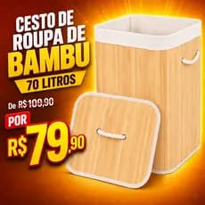 Cesto Bambu com Tampa Alça 70 Litros Roupa Suja Organizador Dobrável