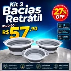kit 3 Bacias Retrátil Dobrável Multiuso Lavanderia Cozinha Limpeza Organização da Casa