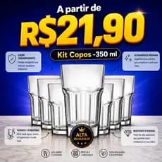 Kit Copos de Vidro 350 ml Transparente Resistente Suco Água Refrigerante Jogo Copo Alto