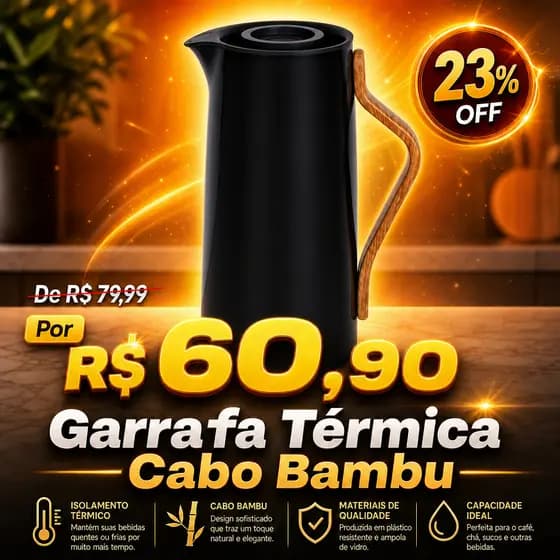 Garrafa Térmica Café 1 Litro Cabo Bambu Chá Água Chimarrão Mantém Quente Parede Dupla