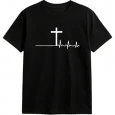 Camiseta Basica Masculina Fé com Cruz e Batimentos Dia A Dia Academia Lazer Trabalho
