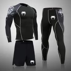 3 Pçs Compressão Masculina MMA Rashguard Terno Conjuntos Esportivos Apertados Treino Jogging Fitness Agasalho