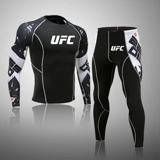 Conjunto De Compressão De Corrida Masculino Manga Longa Ginásio Topo + Calças De Treino Jogging Secagem Rápida MMA Rash