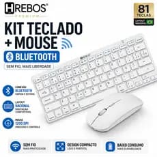 Kit Teclado e Mouse Sem Fio Bluetooth Branco Layout Nacional 1200 DPI 81 Teclas