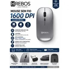 Mouse Sem Fio Wireless USB 1600 DPI Cinza 4 Botões Para Notebook PC Recarregável