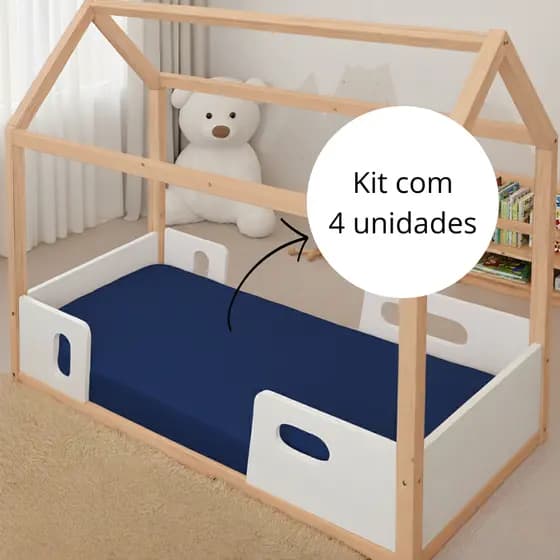 Kit 4 Lençol Mini Cama Montessoriana 150x70cm Com Elástico Percal 400 fios Super Macio