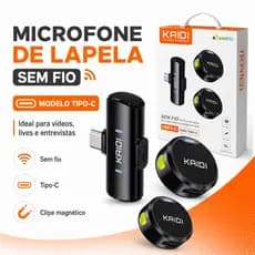 Microfone de Lapela Sem Fio Kaidi KMF4-C Tipo-C Duplo 2 Microfones P/ Celular Lives Vídeos