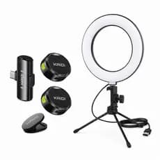 Kit Influencer Ring Light LED + Microfone de Lapela Sem Fio Tipo-C Para Lives, Vídeos e Reels