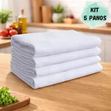 Kit 5 Panos de Prato Guardanapo Branco com Bainha 100% Algodão Pé de Galinha Absorvente Legitimo  41x66cm