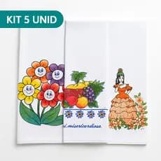 Kit 5 Panos de Prato Guardanapos Pé de Galinha Algodão Absorvente 41 cm X 66 cm Legitimo