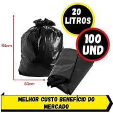 Saco De Lixo 20 Litros Reciclável Sustentável Preto Para Banheiro Resistente 100 Unidades