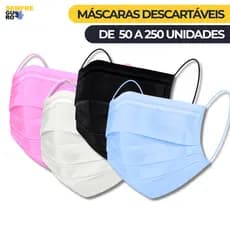 Máscaras Vabene 50 a 250 Tripla Camada para Adultos com Clipe Nasal | Azul, Preta, Branco ou Rosa
