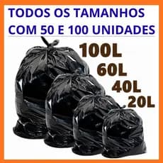 Saco De lixo Preto Pacote com 100Unidades - 20L/40L/60L-100Litros