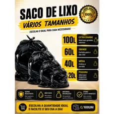 Saco de Lixo 100 unidades  - Tamanhos - 20L  - 40L  - 60L e 100L