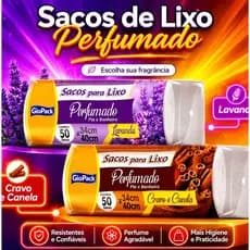 Saco Lixo Perfumado Lavanda e Cravo com Canela 50 Unidades Rolo Banheiro Pia Odor Neutraliza