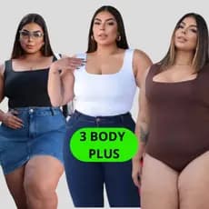 Kit 3 Body Plus Size Suplex Premium Decote Quadrado Com Forro e Alça Básico Liso Confortável Tendencia Verão