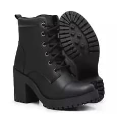 Bota Coturno Feminina Casual Moderna De Couro Leve Com Salto Médio Grosso Barato
