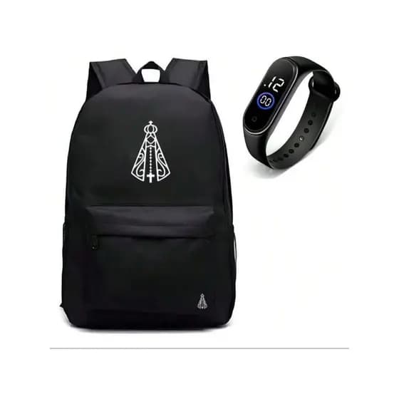 Mochila Escolar Nossa Senhora Católica Grande + Relógio Digital