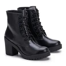 Bota Feminina Conforto Coturno Cano Curto Salto Médio Grosso
