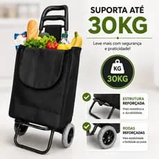 Carrinho Multiuso Dobrável Impermeável 30kg com Rodas para Feira Mercado Compras Várias Cores