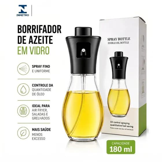 Borrifador de Azeite Vidro 180ml Spray Pulverizador para Óleo Vinagre Cozinha Gourmet