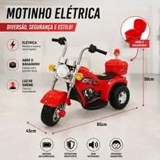 Mini Moto Elétrica Infantil Motinha Triciclo 6V Com Luzes Som Sirene Recarregável Até 17kg