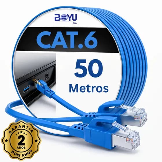 Cabo De Rede Cat6 50 Metros 50m Ethernet Lan Giga Rj45 Crimpado Boyu Cell