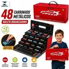 Maleta de Carrinhos com 48 Carrinhos Metálicos e Pista Dobrável Brinquedo Infantil Portátil