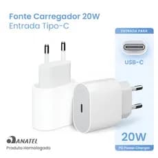 Carregador Homologado p/ iPhone 8 ao 14 Pro Max 20W USB-C Rápido