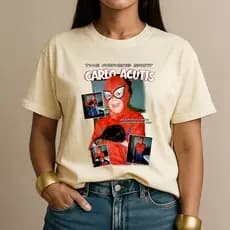 Camiseta Católica Santo Carlo Acutis Igreja Algodao Unissex Culto Camisa Religiosa Milagre