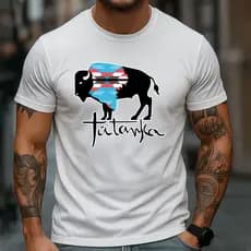 Camiseta Masculina Estampa Estilo Étnico Búfalo Tatanka Casual Manga Curta Slim