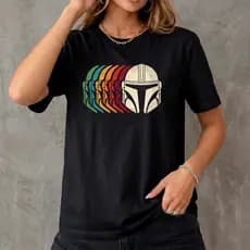 Camiseta Feminina Star Wars Retrô Tshirt Mandaloriano e Grogu Filme Fashions Estilosa 100% Algodão