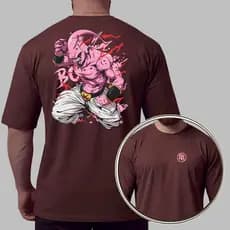 Camiseta Masculina 100% Algodão Camisa Oversized Majin Boo Anime Dragon Ball Z Streetwear Geek